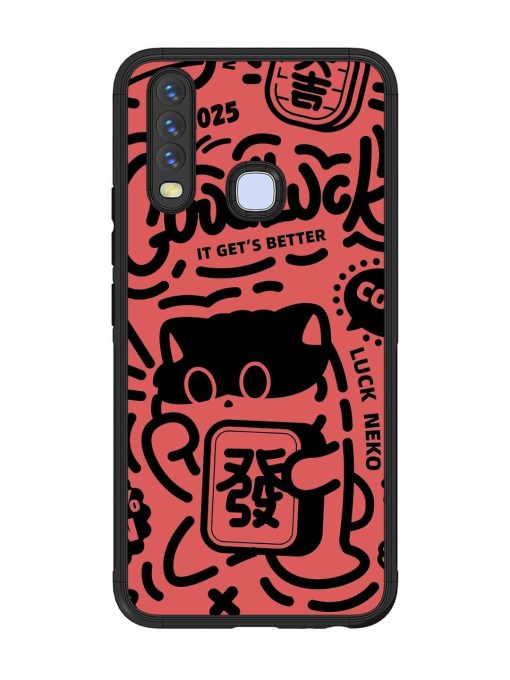 Lucky Cat Doodle Glossy Soft Edge Case for Vivo Y17 Chachhi