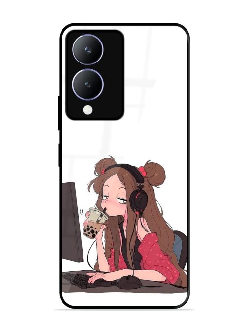 Girl Playing On Pc Glossy Soft Edge Case for Vivo Y17S Chachhi