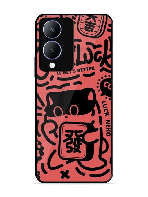 Lucky Cat Doodle Glossy Soft Edge Case for Vivo Y17S Chachhi