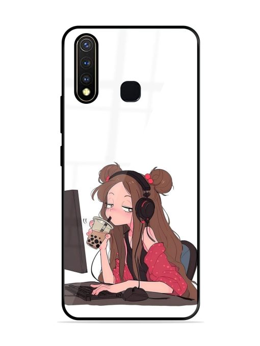 Girl Playing On Pc Glossy Soft Edge Case for Vivo Y19