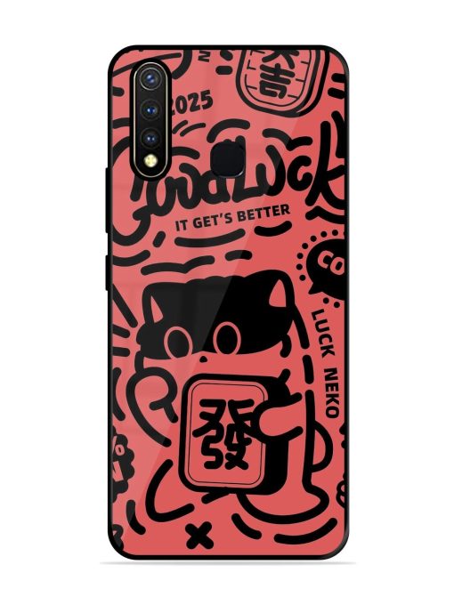 Lucky Cat Doodle Glossy Soft Edge Case for Vivo Y19