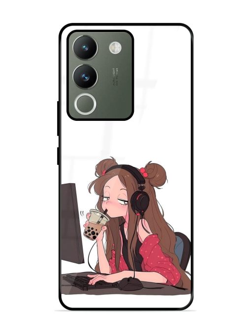 Girl Playing On Pc Glossy Soft Edge Case for Vivo Y200 (5G) Chachhi