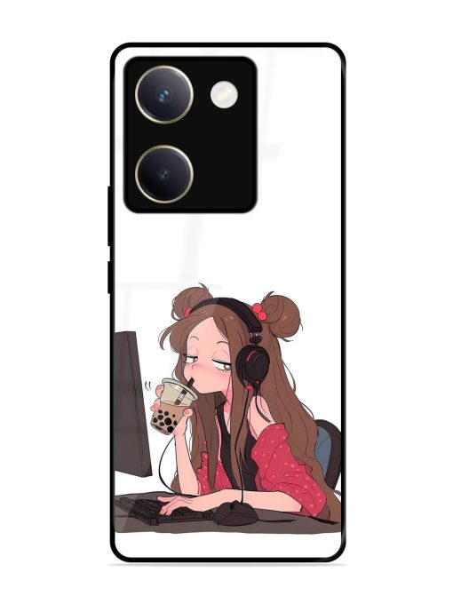 Girl Playing On Pc Glossy Soft Edge Case for Vivo Y200 Pro (5G) Chachhi