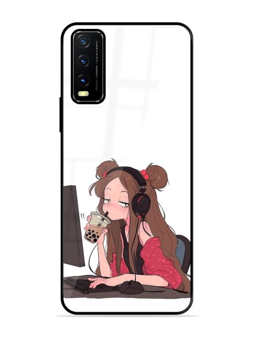 Girl Playing On Pc Glossy Soft Edge Case for Vivo Y20A Chachhi