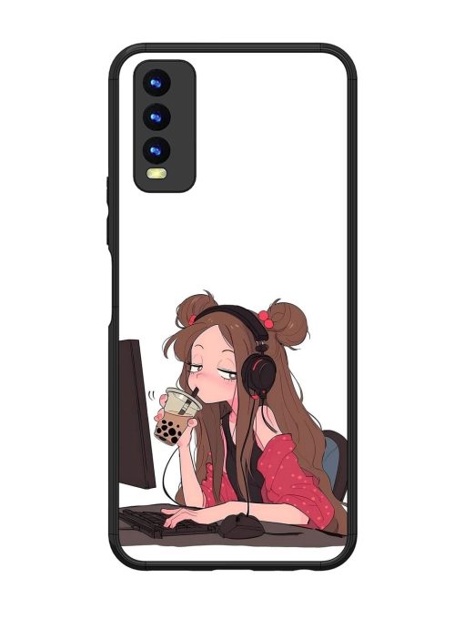 Girl Playing On Pc Glossy Soft Edge Case for Vivo Y20I Chachhi