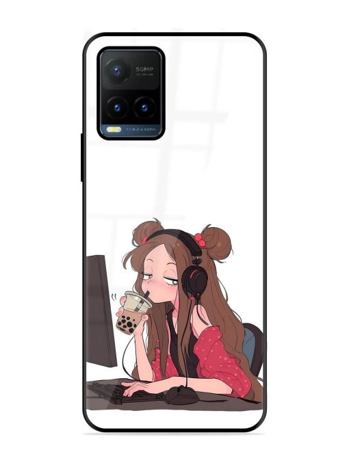 Girl Playing On Pc Glossy Soft Edge Case for Vivo Y21T Chachhi