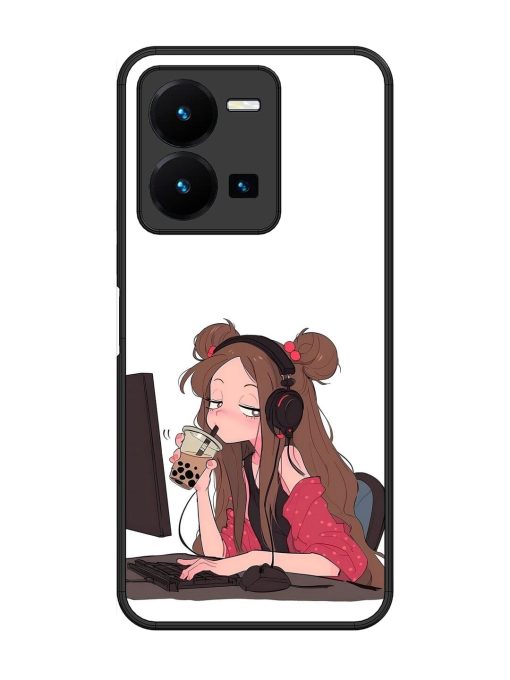 Girl Playing On Pc Glossy Soft Edge Case for Vivo Y27