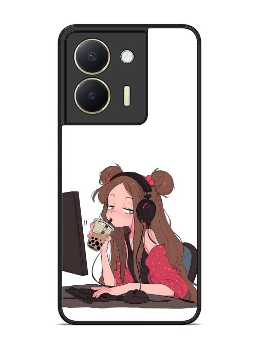 Girl Playing On Pc Glossy Soft Edge Case for Vivo Y36 Chachhi