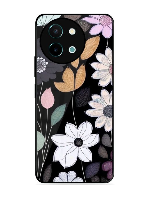 Whimsical Blooms On Black Glossy Soft Edge Case for Vivo Y38 (5G) Chachhi