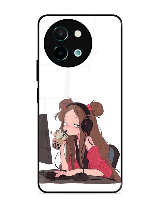 Girl Playing On Pc Glossy Soft Edge Case for Vivo Y58 (5G) Chachhi