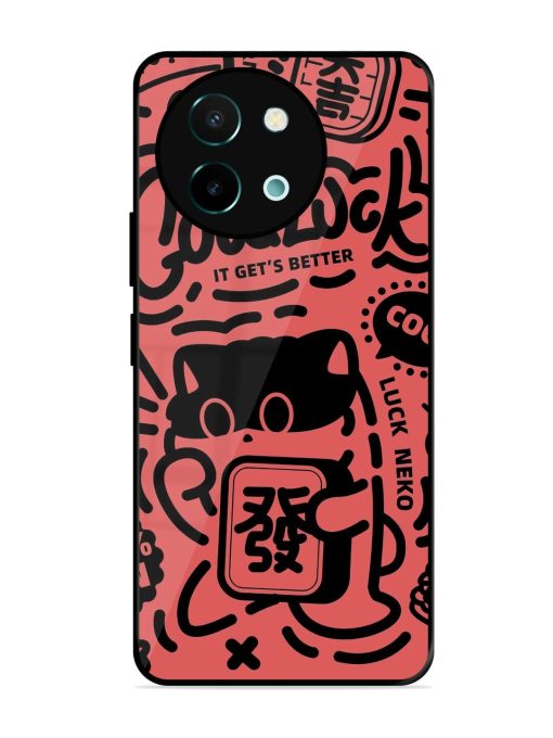 Lucky Cat Doodle Glossy Soft Edge Case for Vivo Y58 (5G) Chachhi