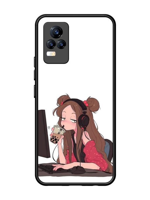 Girl Playing On Pc Glossy Soft Edge Case for Vivo Y73 Chachhi