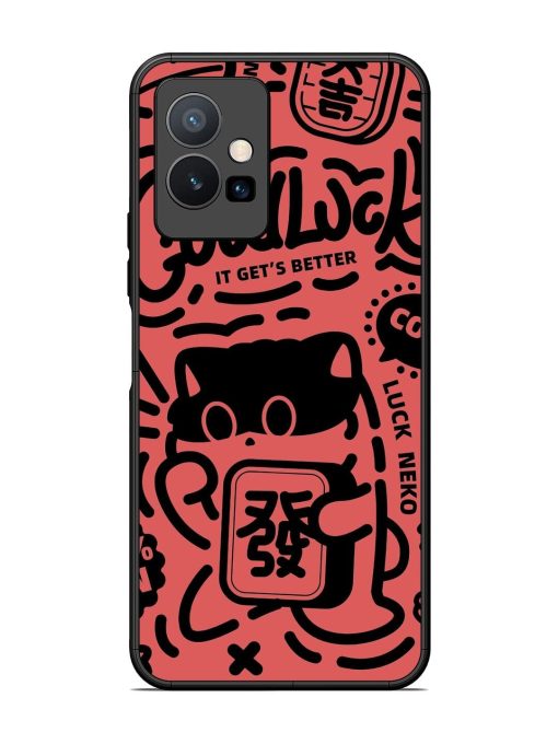 Lucky Cat Doodle Glossy Soft Edge Case for Vivo Y75 (5G) Chachhi