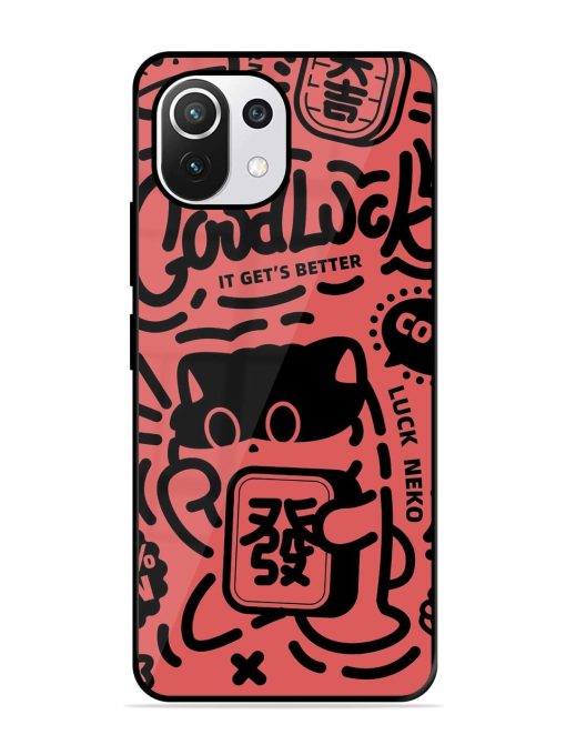 Lucky Cat Doodle Glossy Soft Edge Case for Xiaomi Mi 11 Lite Ne (5G) Chachhi