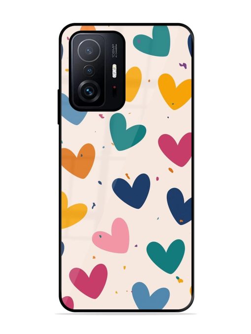 Rainbow Hearts Glossy Soft Edge Case for Xiaomi Mi 11T Pro (5G) Chachhi