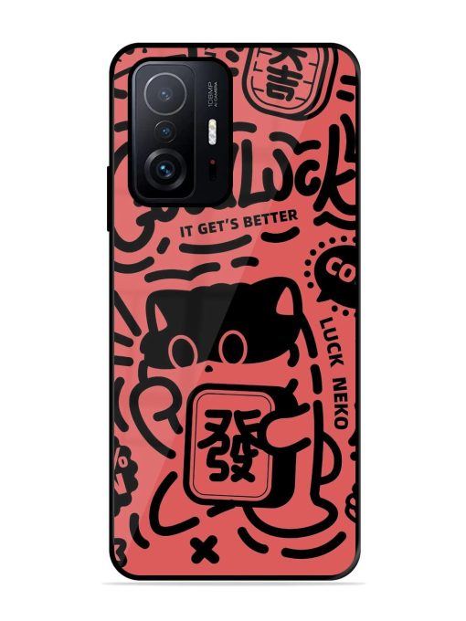 Lucky Cat Doodle Glossy Soft Edge Case for Xiaomi Mi 11T Pro (5G) Chachhi