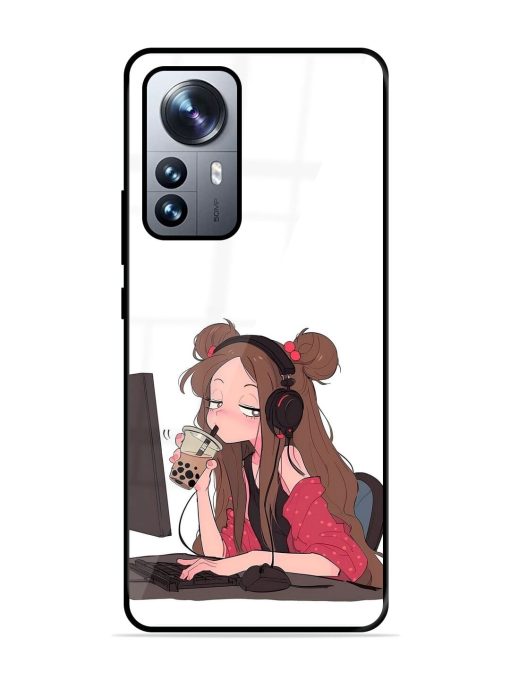 Girl Playing On Pc Glossy Soft Edge Case for Xiaomi Mi 12 Pro (5G)