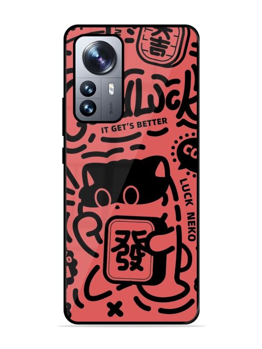 Lucky Cat Doodle Glossy Soft Edge Case for Xiaomi Mi 12 Pro (5G) Chachhi