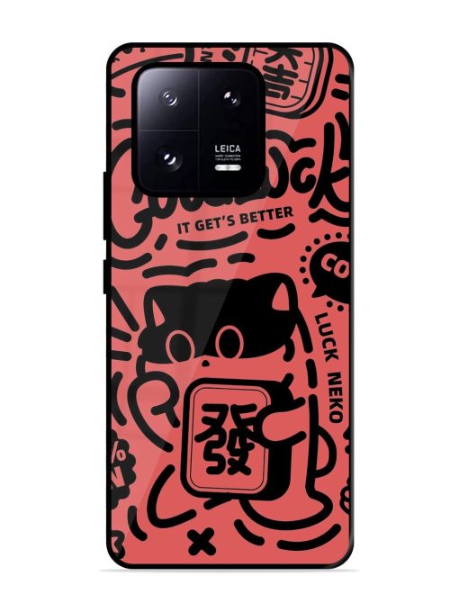 Lucky Cat Doodle Glossy Soft Edge Case for Xiaomi Mi 13 Pro (5G) Chachhi