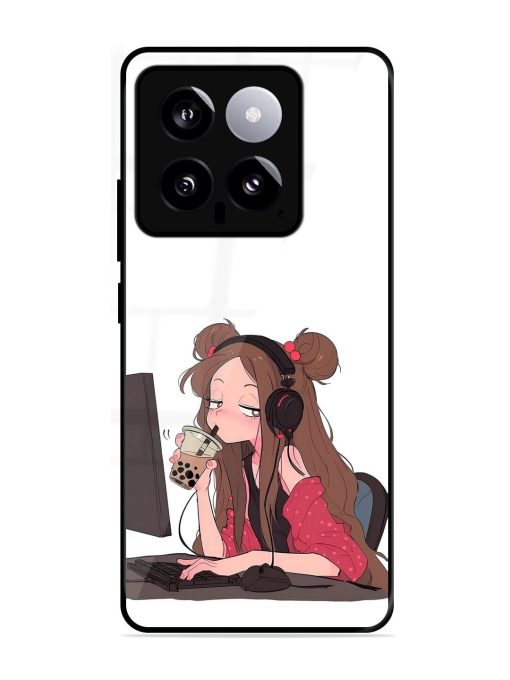 Girl Playing On Pc Glossy Soft Edge Case for Xiaomi Mi 14 (5G) Chachhi