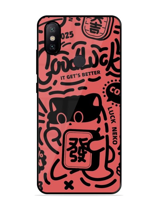 Lucky Cat Doodle Glossy Soft Edge Case for Xiaomi Mi A2 Chachhi