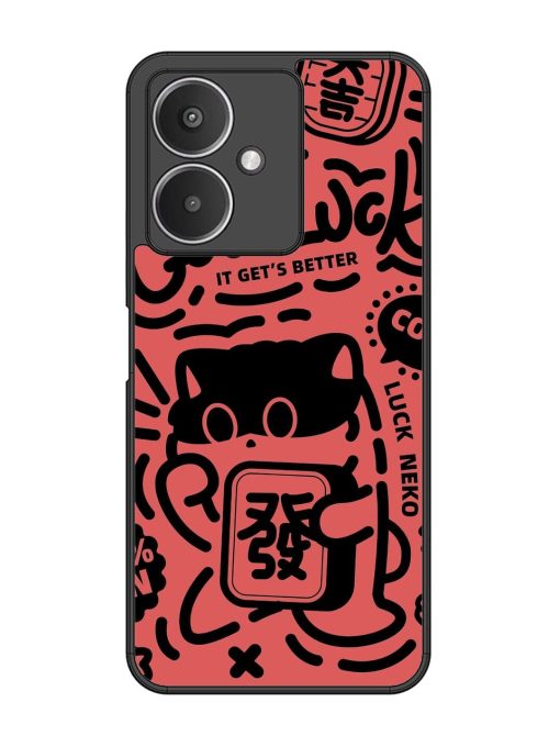 Lucky Cat Doodle Glossy Soft Edge Case for Xiaomi Redmi 13C (5G) Chachhi