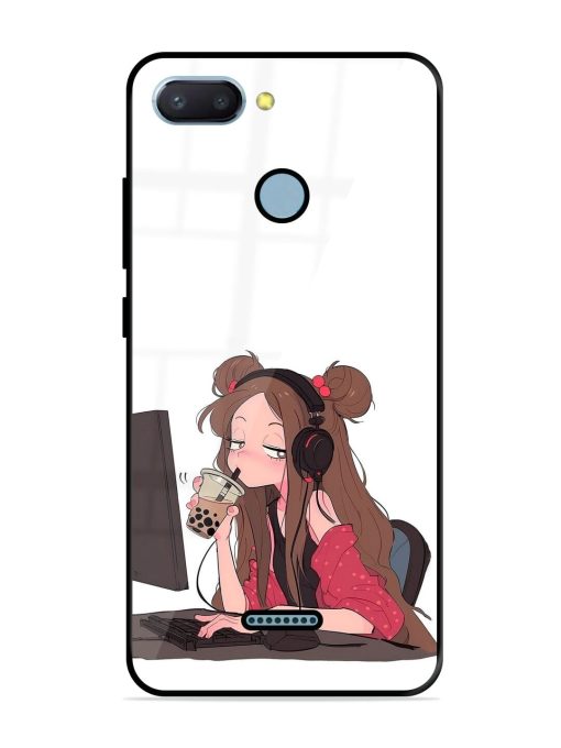 Girl Playing On Pc Glossy Soft Edge Case for Xiaomi Redmi 6 Chachhi