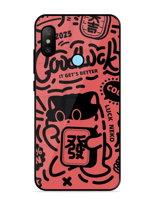 Lucky Cat Doodle Glossy Soft Edge Case for Xiaomi Redmi 6 Pro Chachhi