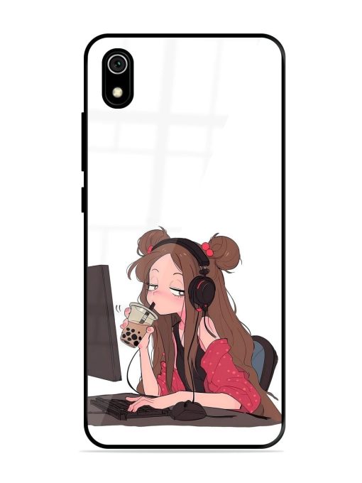 Girl Playing On Pc Glossy Soft Edge Case for Xiaomi Redmi 7A Chachhi