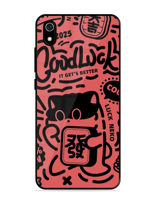 Lucky Cat Doodle Glossy Soft Edge Case for Xiaomi Redmi 7A Chachhi