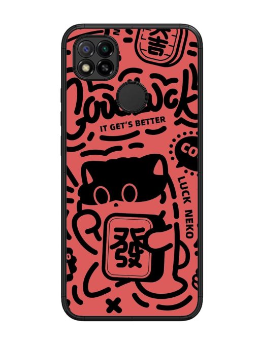 Lucky Cat Doodle Glossy Soft Edge Case for Xiaomi Redmi 9 Chachhi