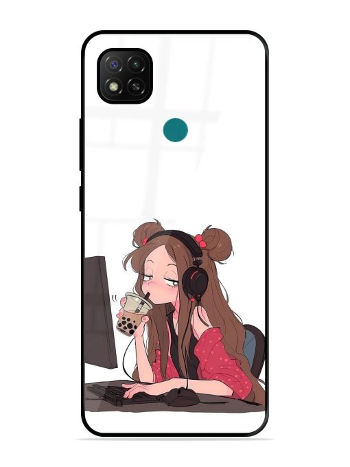 Girl Playing On Pc Glossy Soft Edge Case for Xiaomi Redmi 9 Activ Chachhi