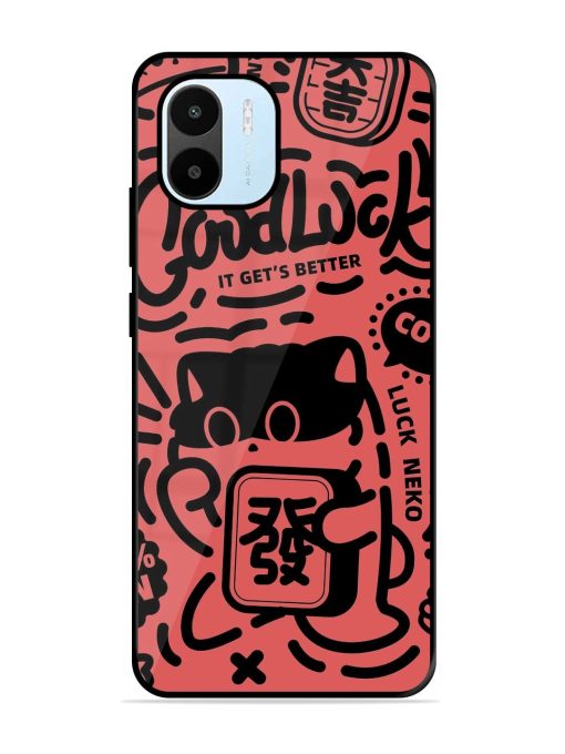 Lucky Cat Doodle Glossy Soft Edge Case for Xiaomi Redmi A1 (2022) Chachhi