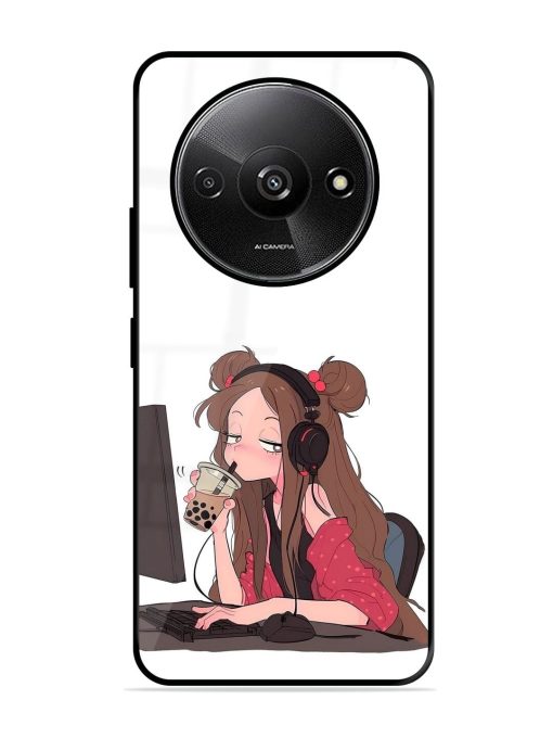 Girl Playing On Pc Glossy Soft Edge Case for Xiaomi Redmi A3 (2024) Chachhi