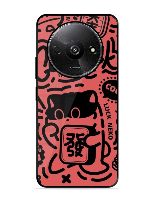 Lucky Cat Doodle Glossy Soft Edge Case for Xiaomi Redmi A3 (2024) Chachhi