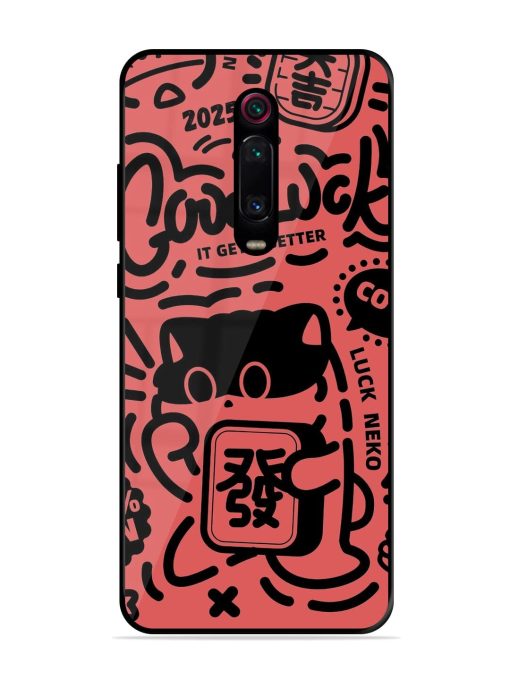 Lucky Cat Doodle Glossy Soft Edge Case for Xiaomi Redmi K20 Chachhi