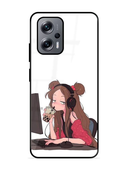 Girl Playing On Pc Glossy Soft Edge Case for Xiaomi Redmi K50I (5G) Chachhi