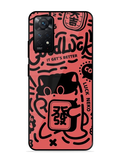 Lucky Cat Doodle Glossy Soft Edge Case for Xiaomi Redmi Note 11 Chachhi