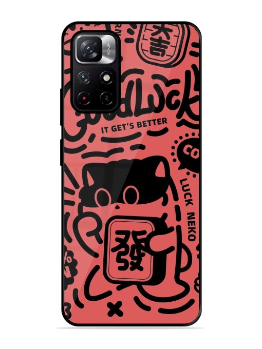 Lucky Cat Doodle Glossy Soft Edge Case for Xiaomi Redmi Note 11T (5G) Chachhi