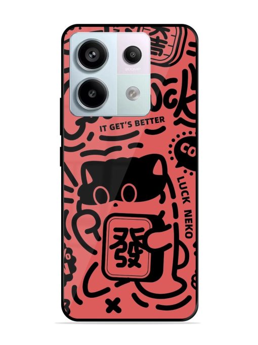 Lucky Cat Doodle Glossy Soft Edge Case for Xiaomi Redmi Note 13 Pro (5G)