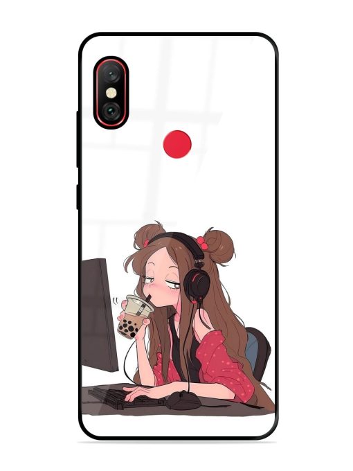 Girl Playing On Pc Glossy Soft Edge Case for Xiaomi Redmi Note 6 Pro Chachhi