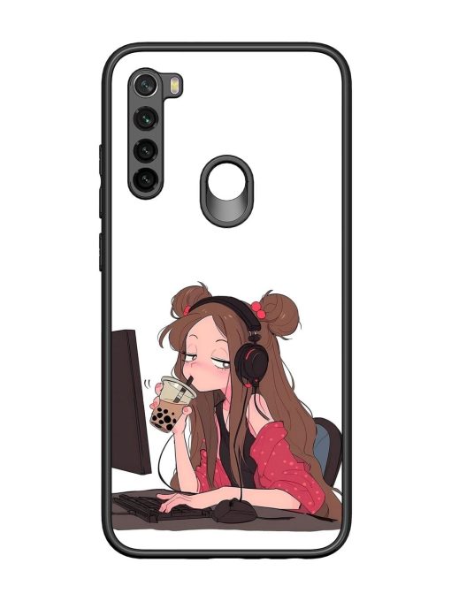 Girl Playing On Pc Glossy Soft Edge Case for Xiaomi Redmi Note 8