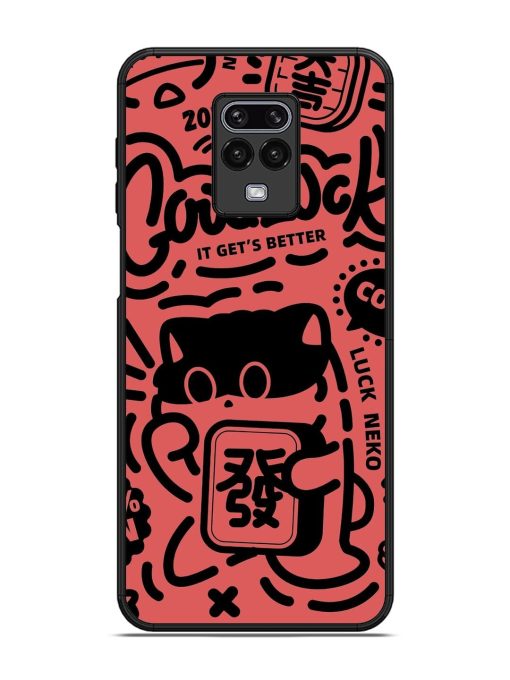 Lucky Cat Doodle Glossy Soft Edge Case for Xiaomi Redmi Note 9 Pro