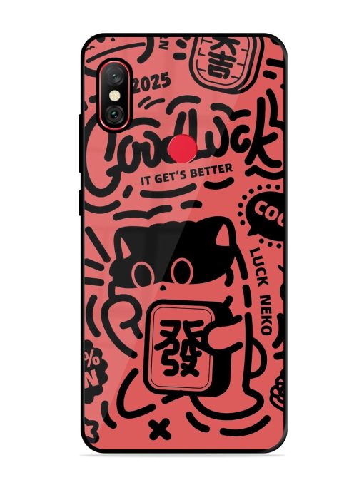 Lucky Cat Doodle Glossy Soft Edge Case for Xiaomi Redmi Y2