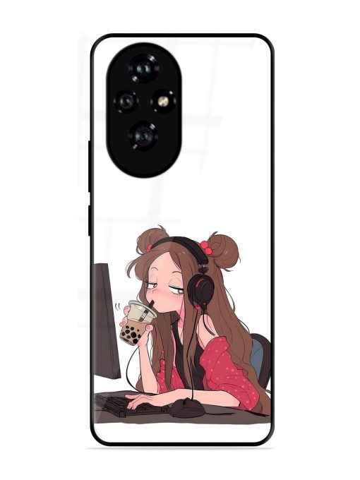 Girl Playing On Pc Glossy Soft Edge Case for Honor 200 (5G)