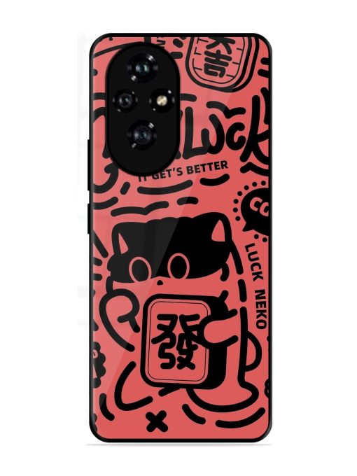 Lucky Cat Doodle Glossy Soft Edge Case for Honor 200 (5G)