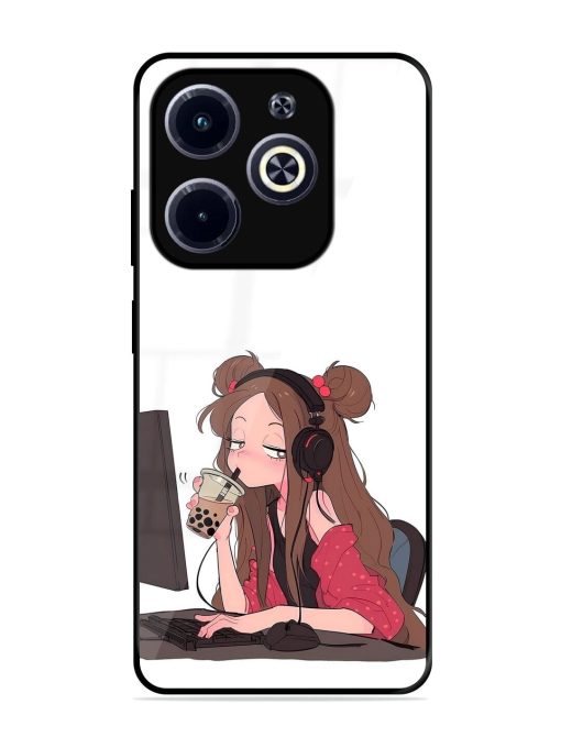 Girl Playing On Pc Glossy Soft Edge Case for Infinix Hot 40I