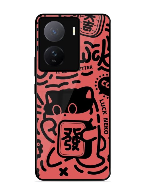 Lucky Cat Doodle Glossy Soft Edge Case for Iqoo Z7 (5G)