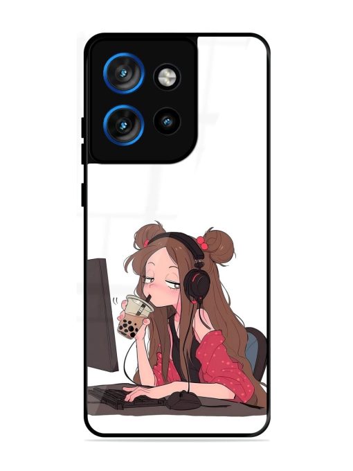 Girl Playing On Pc Glossy Soft Edge Case for Motorola Moto Edge 50 Neo (5G)