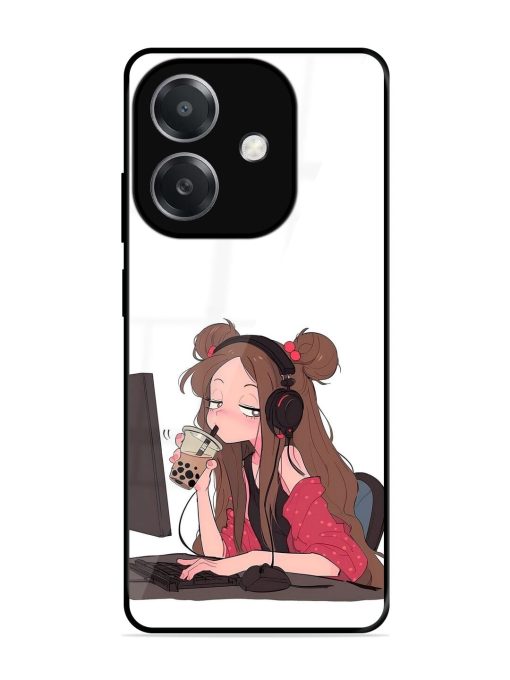 Girl Playing On Pc Glossy Soft Edge Case for Oppo A3X (5G)